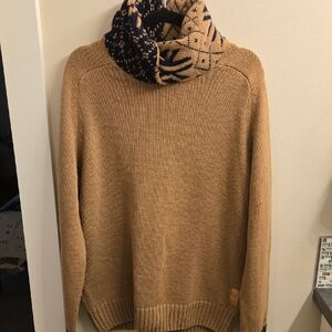 Scotch & Soda Brown Crewneck Sweater with Patterned Scarf